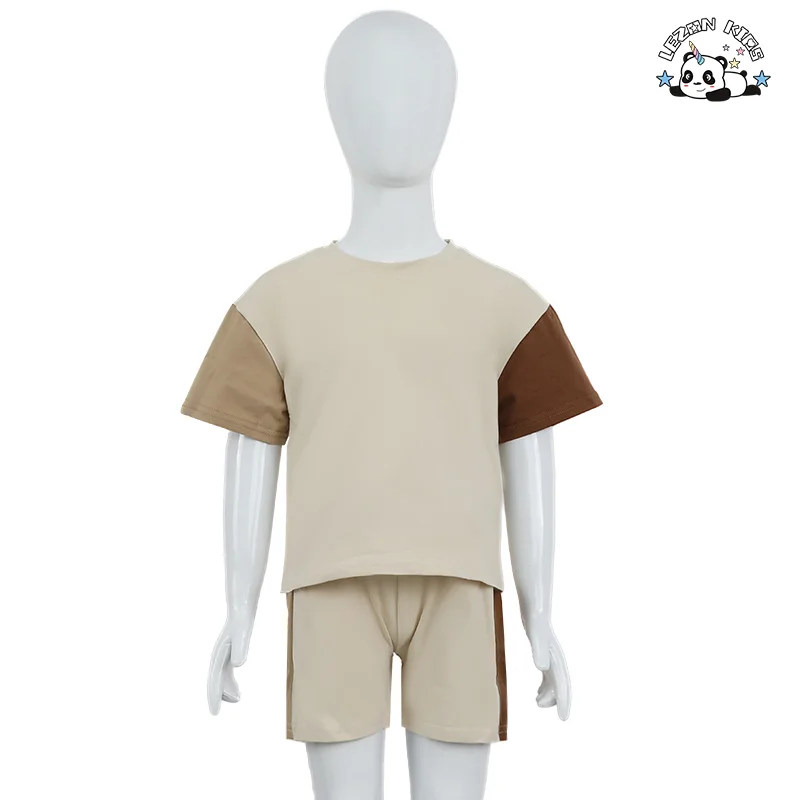 LEZONKIDS - Customizable New Style Boy Color Block Boy Set Short Sleeve T Shirt Shorts 2 Piece Child Jogger Set